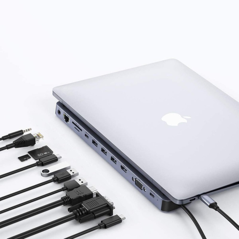Prijungimo stoties adapterio šakotuvas USB Type C 11in1 100W PD pilkas