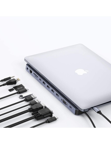 Prijungimo stoties adapterio šakotuvas USB Type C 11in1 100W PD pilkas Prijungimo stoties adapterio šakotuvas USB Type C 11in1 100W PD pilkas