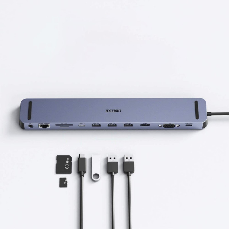 Prijungimo stoties adapterio šakotuvas USB Type C 11in1 100W PD pilkas