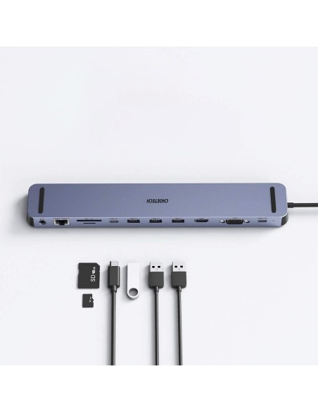 Prijungimo stoties adapterio šakotuvas USB Type C 11in1 100W PD pilkas Prijungimo stoties adapterio šakotuvas USB Type C 11in1 100W PD pilkas