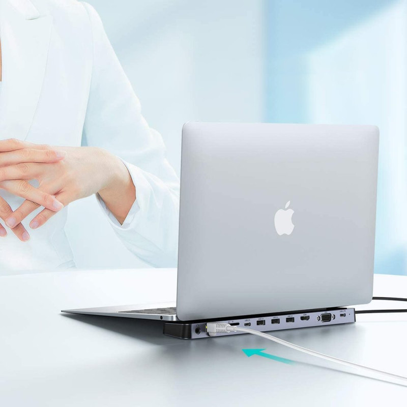 Prijungimo stoties adapterio šakotuvas USB Type C 11in1 100W PD pilkas