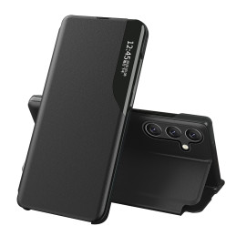 Eco Leather View Case dėklas, skirtas Samsung Galaxy A24 4G su atverčiamu stovu, mėlynas