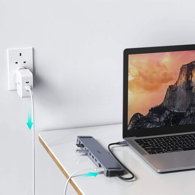 Prijungimo stoties adapterio šakotuvas USB Type C 11in1 100W PD pilkas