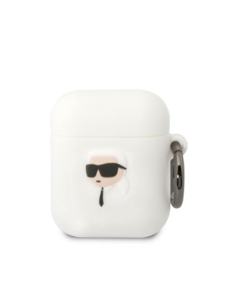 Karl Lagerfeld Silicone Karl Head 3D dėklas, skirtas AirPods 1/ 2 - baltas Karl Lagerfeld Silicone Karl Head 3D dėklas, skirtas AirPods 1/ 2 - baltas