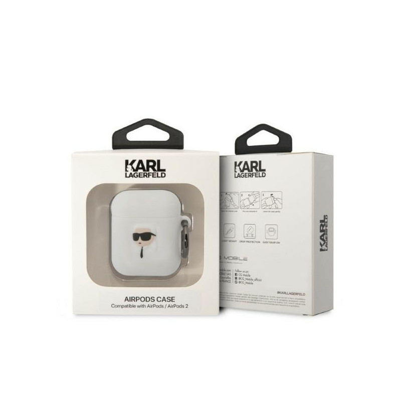 Karl Lagerfeld Silicone Karl Head 3D dėklas, skirtas AirPods 1/ 2 - baltas