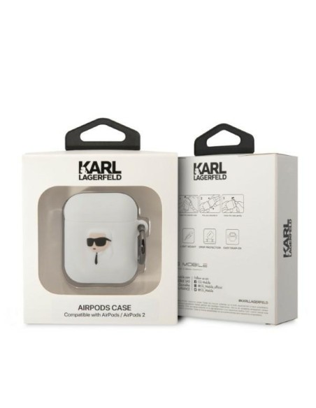Karl Lagerfeld Silicone Karl Head 3D dėklas, skirtas AirPods 1/ 2 - baltas Karl Lagerfeld Silicone Karl Head 3D dėklas, skirtas AirPods 1/ 2 - baltas