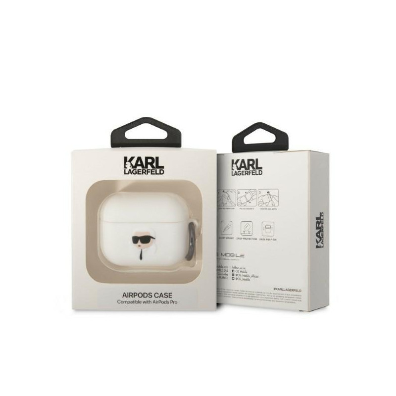 Karl Lagerfeld Silicone Karl Head 3D dėklas, skirtas AirPods Pro - baltas