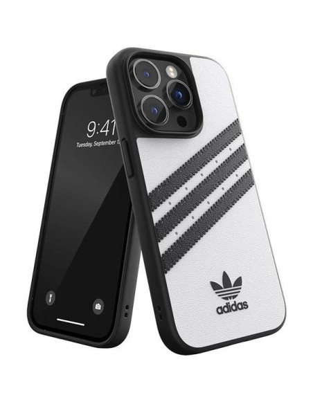 Adidas OR Molded Case PU iPhone 14 Pro - balta ir juoda Adidas OR Molded Case PU iPhone 14 Pro - balta ir juoda