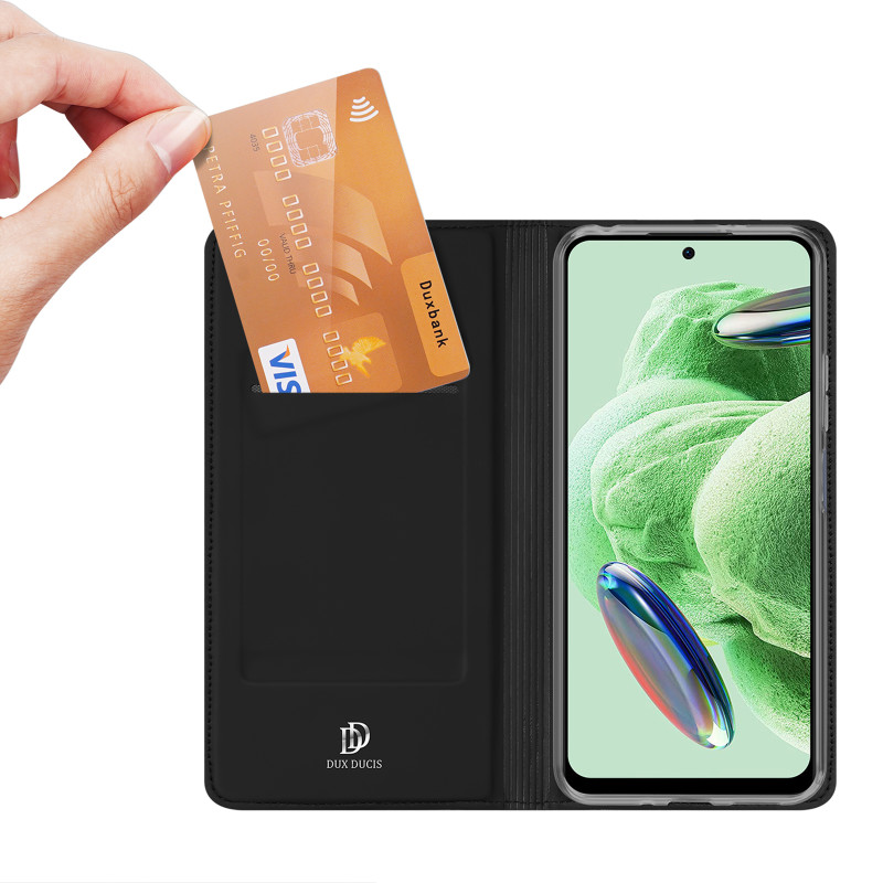 Dux Ducis Skin Pro dėklas, skirtas Xiaomi Redmi Note 12 Pro+ Flip Cover kortelės piniginės stovas juodas