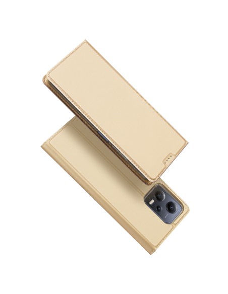 Dux Ducis Skin Pro dėklas, skirtas Xiaomi Redmi Note 12 5G / Poco X5 5G Flip Cover kortelės piniginės stovas auksinis