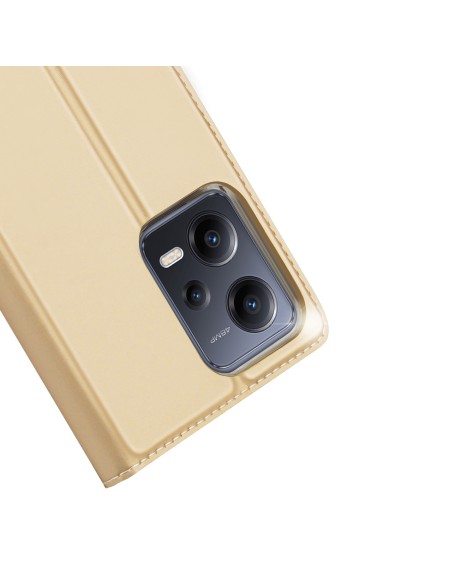 Dux Ducis Skin Pro dėklas, skirtas Xiaomi Redmi Note 12 5G / Poco X5 5G Flip Cover kortelės piniginės stovas auksinis