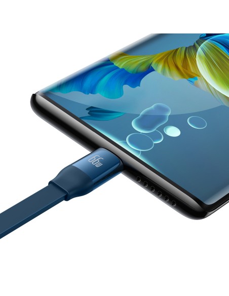 Ištraukiamas kabelis 3in1 USB microUSB + iPhone Lightning + USB-C 66W 1,1m mėlynas Ištraukiamas kabelis 3in1 USB microUSB + iPhone Lightning + USB-C 66W 1,1m mėlynas
