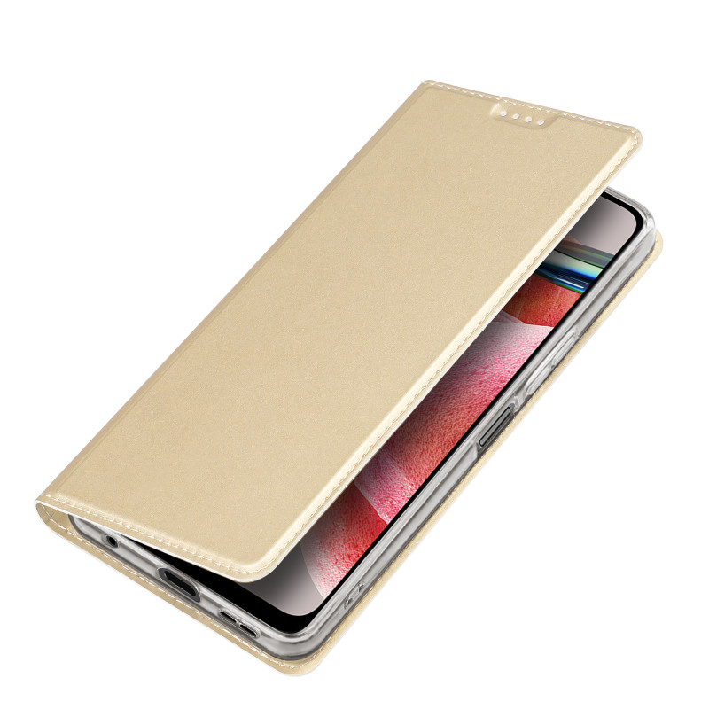 Dux Ducis Skin Pro dėklas, skirtas Xiaomi Redmi Note 12 atverčiamas dangtelis kortelės piniginės stovas auksinis