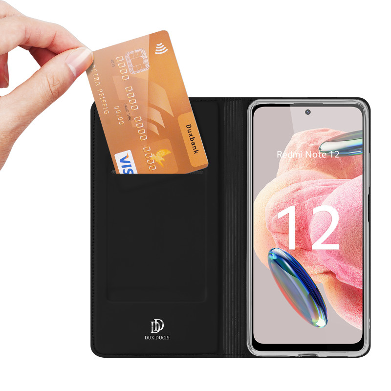 Dux Ducis Skin Pro dėklas, skirtas Xiaomi Redmi Note 12 Flip Cover kortelės piniginės stovas juodas