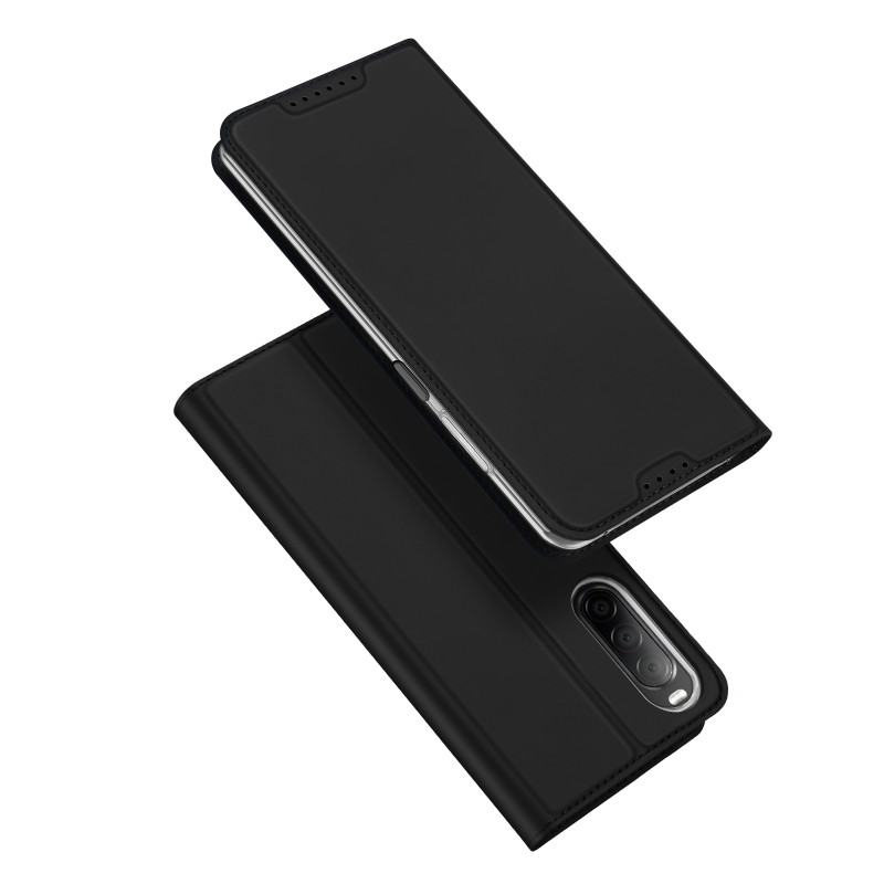 Dux Ducis Skin Pro dėklas, skirtas Sony Xperia 10 V atverčiamas dangtelis kortelės piniginės stovas juodas