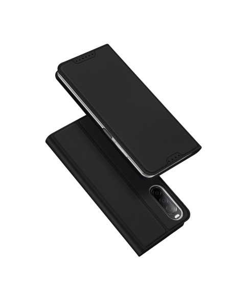 Dux Ducis Skin Pro dėklas, skirtas Sony Xperia 10 V atverčiamas dangtelis kortelės piniginės stovas juodas