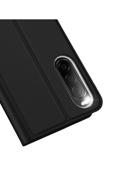 Dux Ducis Skin Pro dėklas, skirtas Sony Xperia 10 V atverčiamas dangtelis kortelės piniginės stovas juodas