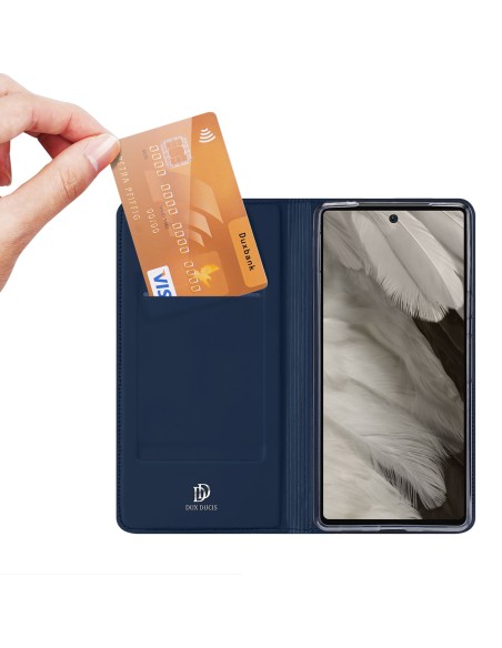 Dux Ducis Skin Pro dėklas, skirtas Google Pixel 7a dangteliu su atvartu, kortelės piniginės stovu mėlynas Dux Ducis Skin Pro dėklas, skirtas Google Pixel 7a dangteliu su atvartu, kortelės piniginės stovu mėlynas