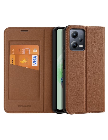Dux Ducis Skin X2 Dėklas, skirtas Xiaomi Redmi Note 12 5G / Poco X5 5G Cover Flip Wallet Stovas rudas