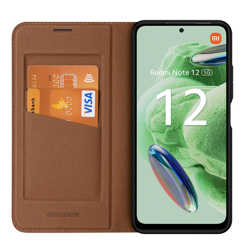 Dux Ducis Skin X2 Dėklas, skirtas Xiaomi Redmi Note 12 5G / Poco X5 5G Cover Flip Wallet Stovas rudas