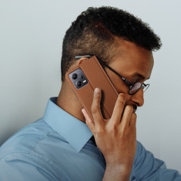 Dux Ducis Skin X2 Dėklas, skirtas Xiaomi Redmi Note 12 5G / Poco X5 5G Cover Flip Wallet Stovas rudas