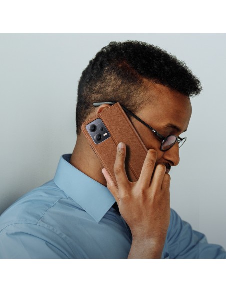 Dux Ducis Skin X2 Dėklas, skirtas Xiaomi Redmi Note 12 5G / Poco X5 5G Cover Flip Wallet Stovas rudas
