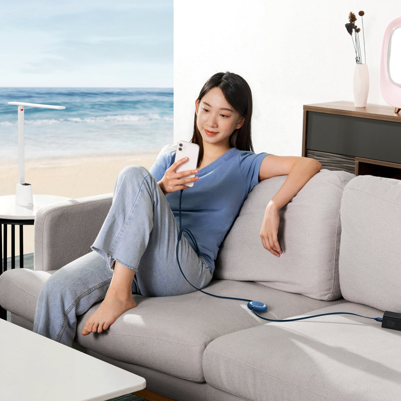 Ištraukiamas kabelis 3in1 USB microUSB + iPhone Lightning + USB-C 66W 1,1m mėlynas