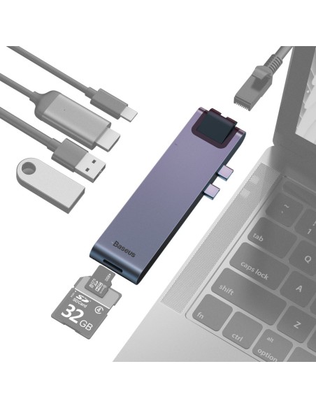 Prijungimo stotelė HUB 7in1 USB-C Thunderbolt MacBook Pro 2016 2017 2018 pilka
