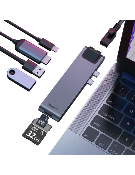 Prijungimo stotelė HUB 7in1 USB-C Thunderbolt MacBook Pro 2016 2017 2018 pilka