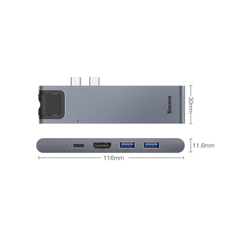 Prijungimo stotelė HUB 7in1 USB-C Thunderbolt MacBook Pro 2016 2017 2018 pilka