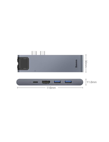 Prijungimo stotelė HUB 7in1 USB-C Thunderbolt MacBook Pro 2016 2017 2018 pilka
