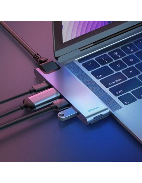 Prijungimo stotelė HUB 7in1 USB-C Thunderbolt MacBook Pro 2016 2017 2018 pilka