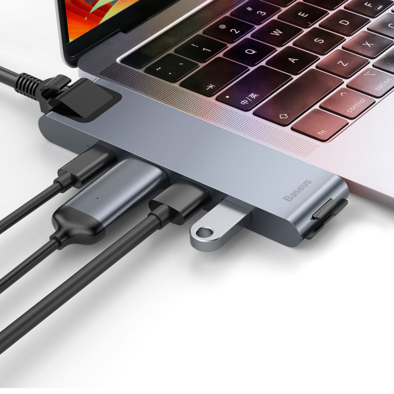 Prijungimo stotelė HUB 7in1 USB-C Thunderbolt MacBook Pro 2016 2017 2018 pilka