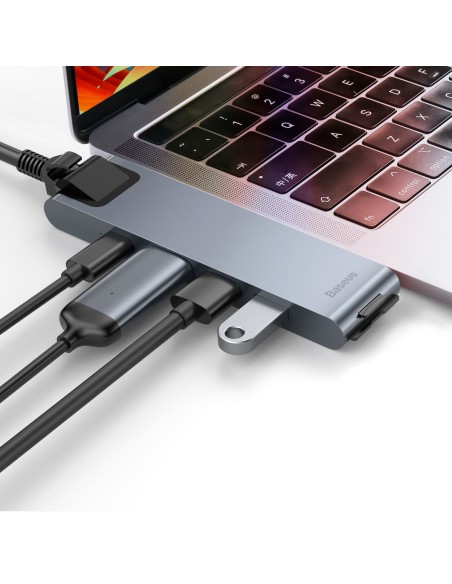 Prijungimo stotelė HUB 7in1 USB-C Thunderbolt MacBook Pro 2016 2017 2018 pilka