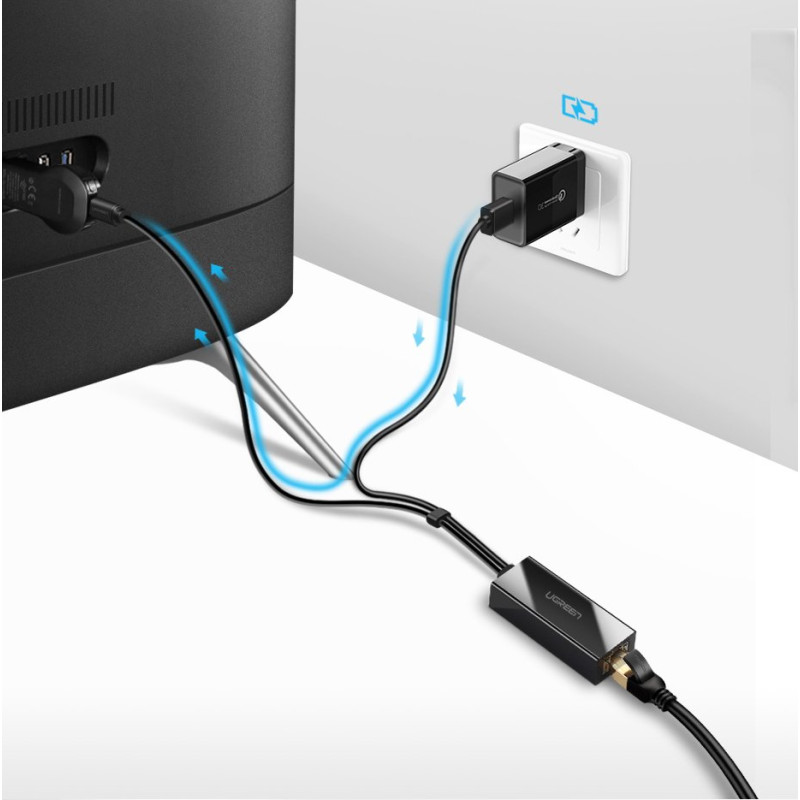 Išorinis LAN adapteris micro USB 100Mbps, skirtas Chromecast 1m black