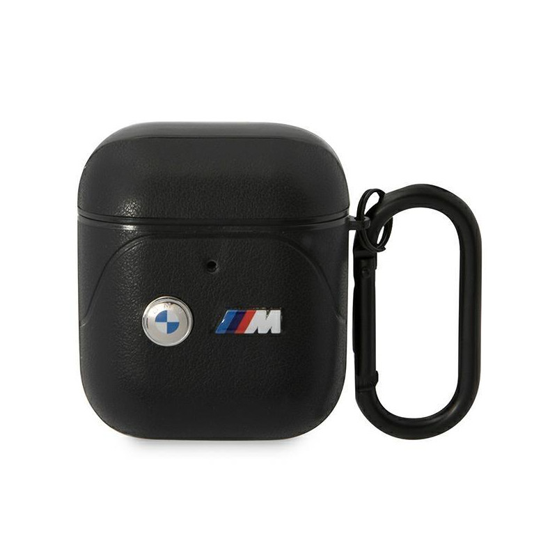 BMW Leather Curved Line dėklas, skirtas AirPods 1/ 2 - juodas