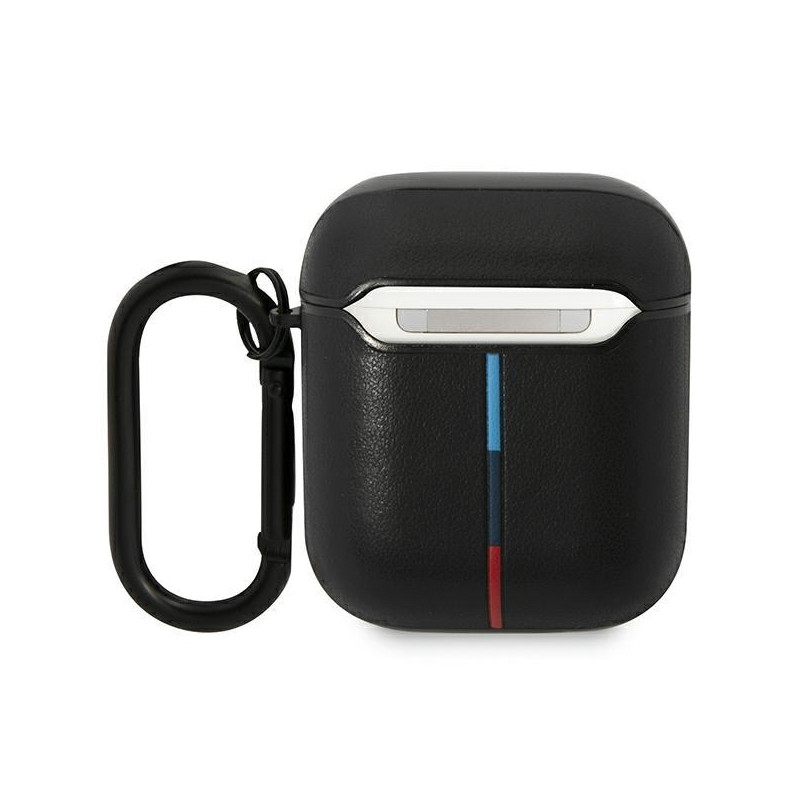 BMW Leather Curved Line dėklas, skirtas AirPods 1/ 2 - juodas