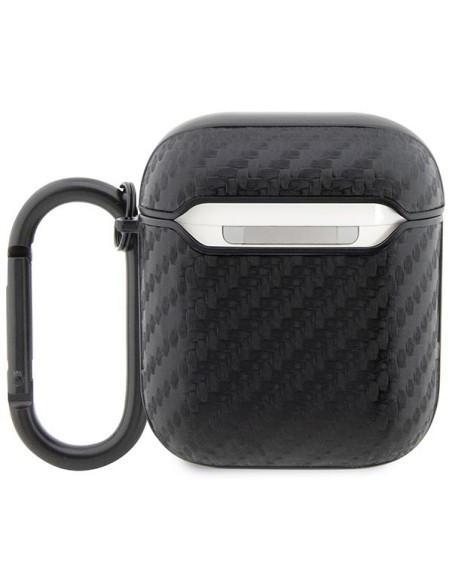 BMW Carbon Double Metal Logo dėklas, skirtas AirPods 1/ 2 - juodas BMW Carbon Double Metal Logo dėklas, skirtas AirPods 1/ 2 - juodas