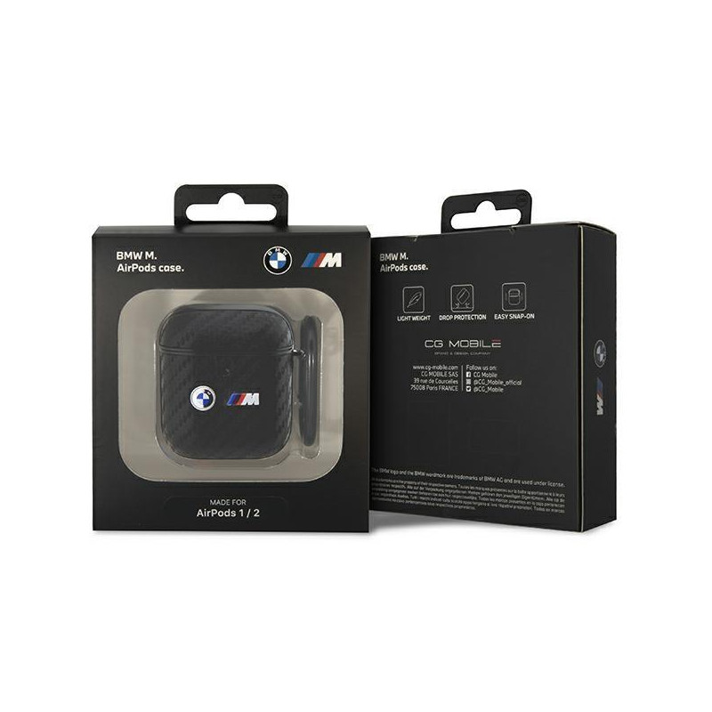BMW Carbon Double Metal Logo dėklas, skirtas AirPods 1/ 2 - juodas