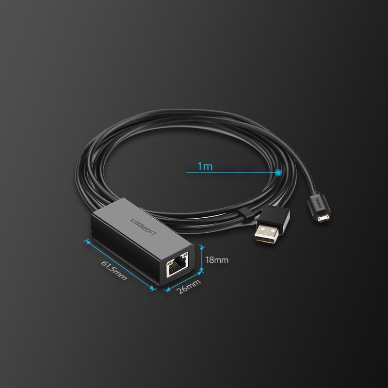 Išorinis LAN adapteris micro USB 100Mbps, skirtas Chromecast 1m black