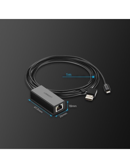 Išorinis LAN adapteris micro USB 100Mbps, skirtas Chromecast 1m black Išorinis LAN adapteris micro USB 100Mbps, skirtas Chromecast 1m black