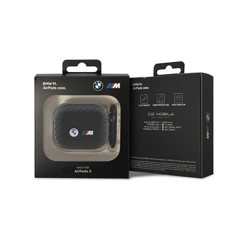 BMW Carbon Double Metal Logo dėklas, skirtas 3 kartos AirPods - juodas