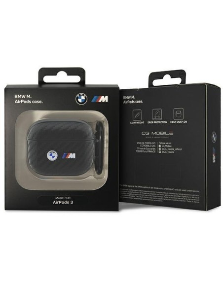 BMW Carbon Double Metal Logo dėklas, skirtas 3 kartos AirPods - juodas BMW Carbon Double Metal Logo dėklas, skirtas 3 kartos AirPods - juodas