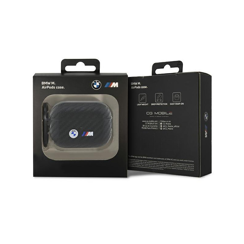 BMW Carbon Double Metal Logo dėklas, skirtas AirPods Pro 2nd gen - juodas