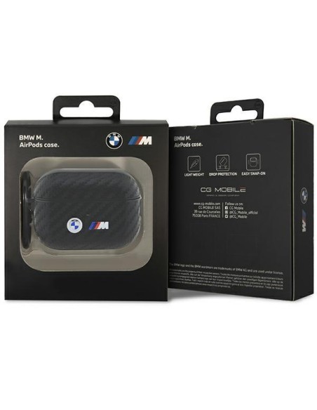 BMW Carbon Double Metal Logo dėklas, skirtas AirPods Pro 2nd gen - juodas BMW Carbon Double Metal Logo dėklas, skirtas AirPods Pro 2nd gen - juodas