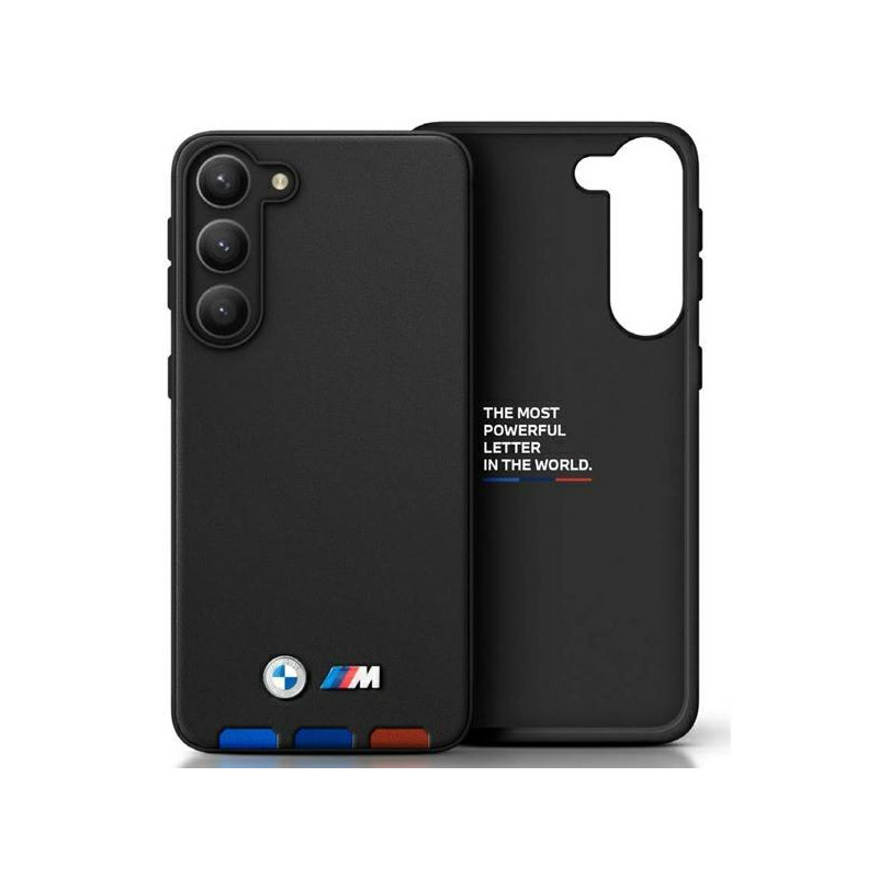 BMW Leather Stamp Tricolor dėklas Samsung Galaxy A54 - juodas