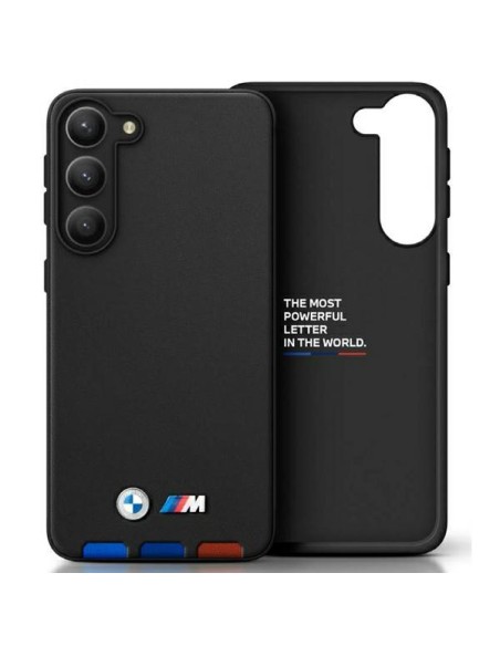 BMW Leather Stamp Tricolor dėklas Samsung Galaxy A54 - juodas BMW Leather Stamp Tricolor dėklas Samsung Galaxy A54 - juodas