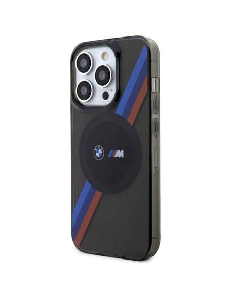 BMW Tricolor Stripes MagSafe dėklas iPhone 14 Pro - pilkas