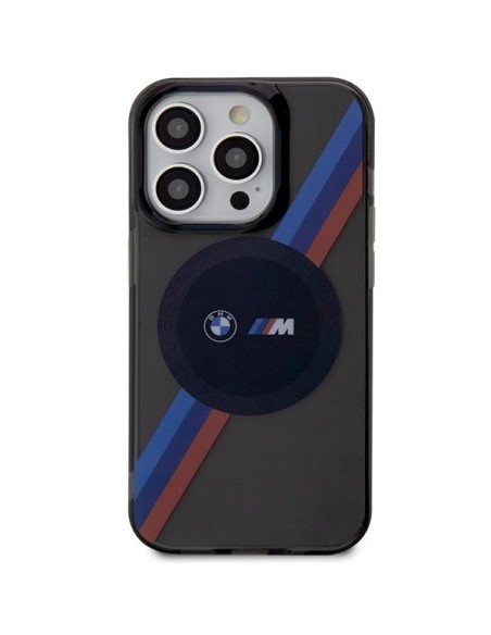 BMW Tricolor Stripes MagSafe dėklas iPhone 14 Pro - pilkas