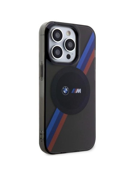 BMW Tricolor Stripes MagSafe dėklas iPhone 14 Pro - pilkas